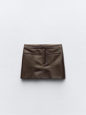 Zara Brown Faux Leather Mini Skirt